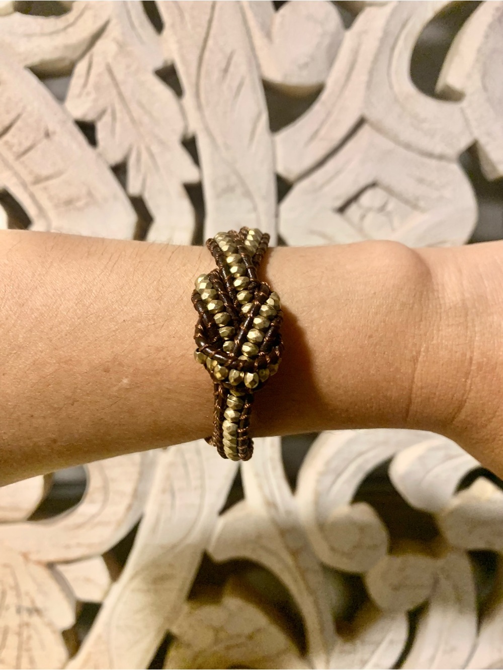 Braided Brown and Gold Beaded Women's Bracelet